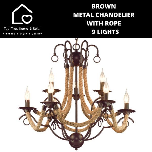 Brown Metal Chandelier With Rope - 9 Lights