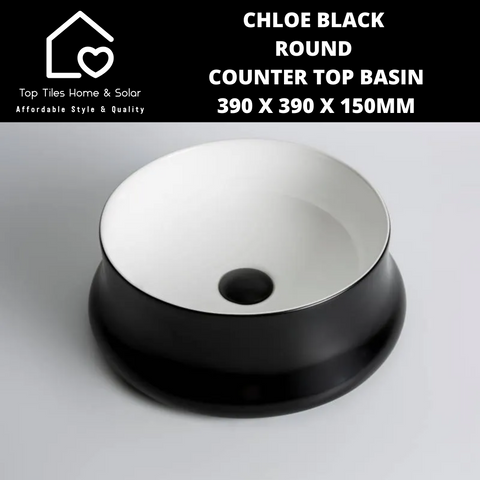 Chloe Black Round Counter Top Basin - 390 x 390 x 150mm