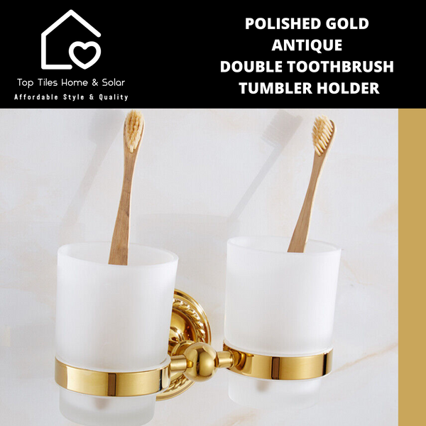 Polished Gold Antique Double Toothbrush Tumbler Holder