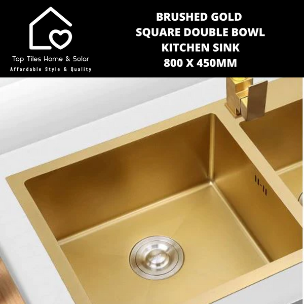 Brushed Gold Square Double Bowl Kitchen Sink - 800 x 450mm