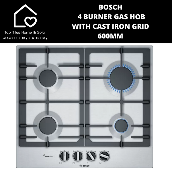 Bosch Series 6 - 4 Burner Gas Hob with Cast Iron Grid- 600mm