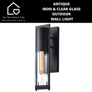 Antique Iron & Clear Glass Outdoor Wall Light