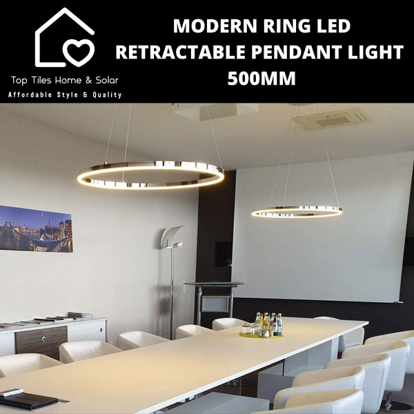Modern Ring LED Retractable Pendant Light - 500mm