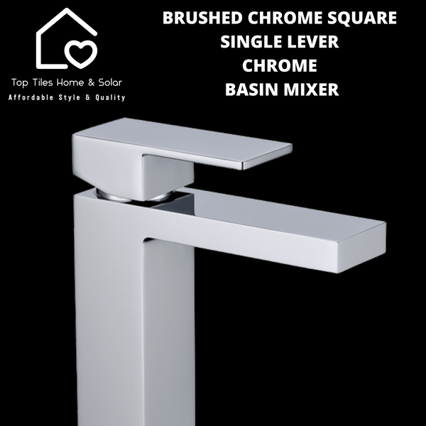 Brushed Chrome Square Single Lever Chrome Basin Mixer