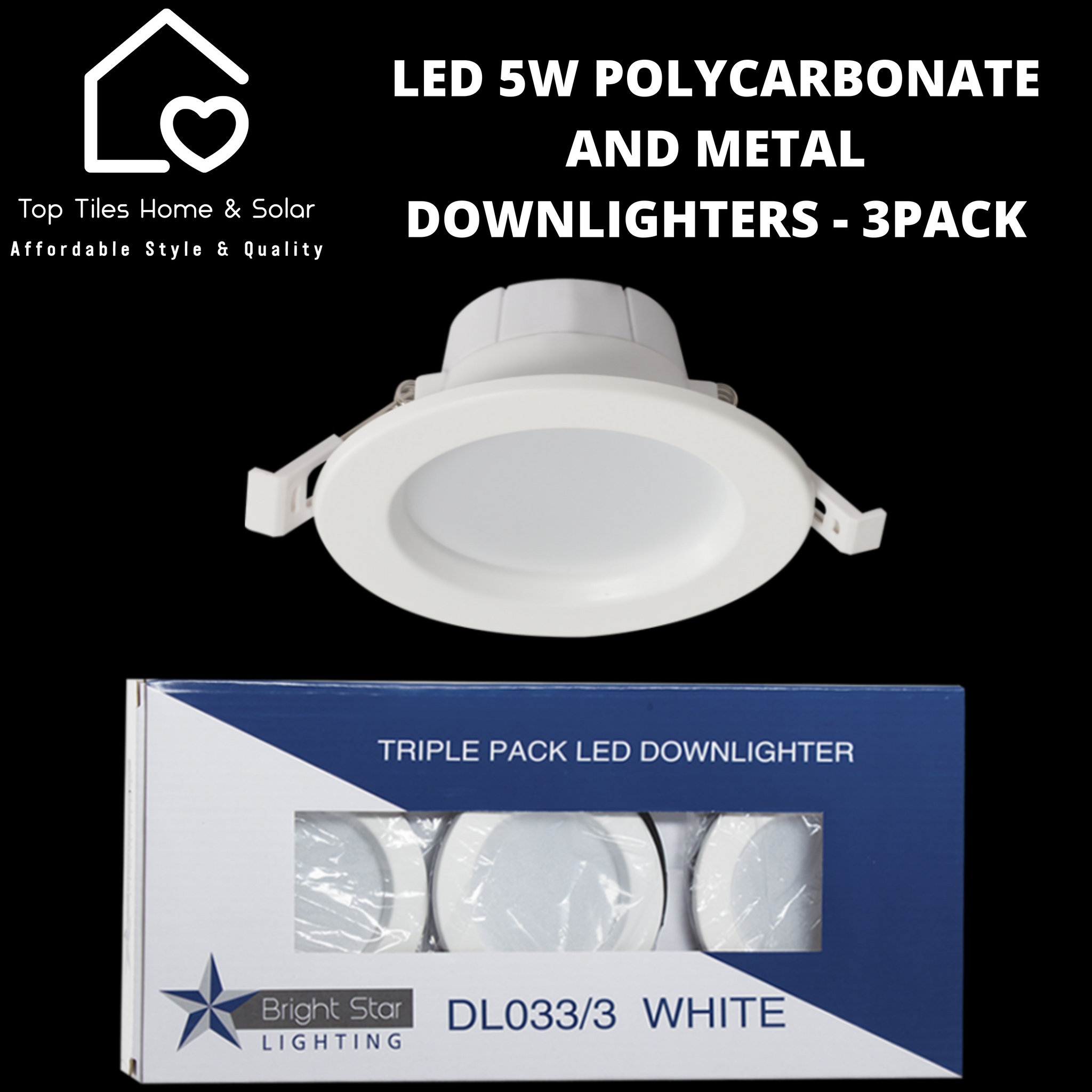 LED 5W Polycarbonate and Metal Downlighters - 3Pack