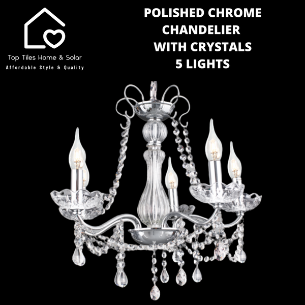 Polished Chrome Chandelier with Crystals - 5 Lights