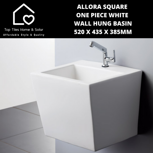 Allora Square One Piece White Wall Hung Basin - 520 x 435 x 385mm