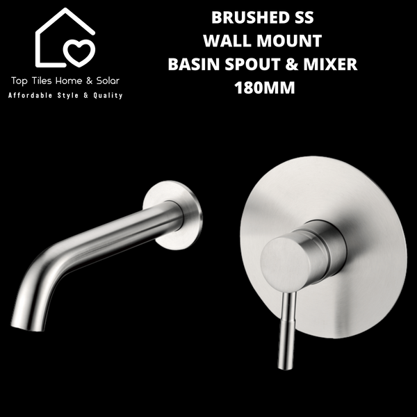 Brushed SS Wall Mount Basin Spout & Mixer - 180mm