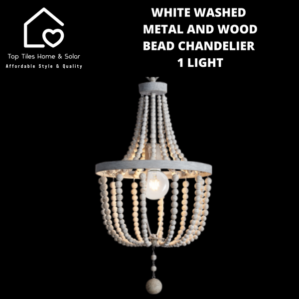 White Washed Metal and Wood Bead Chandelier - 1 Light