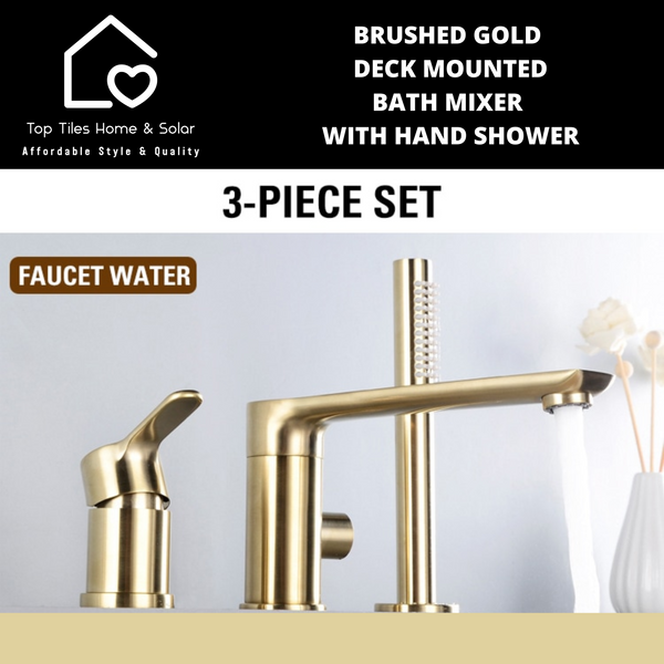 Brushed Gold Deck Mounted Bath Mixer With Hand Shower