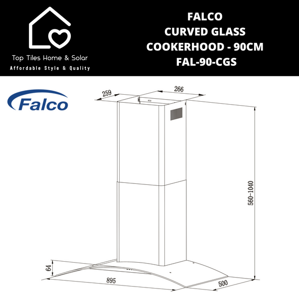 Falco Curved Glass Cookerhood - 90cm FAL-90-CGS