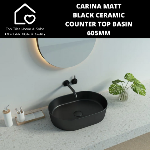 Carina Matt Black Ceramic Counter Top Basin - 605mm