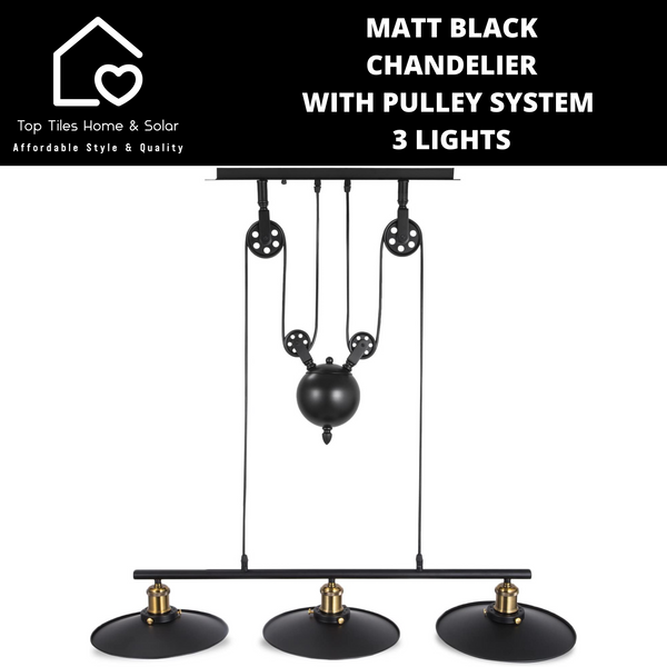 Matt Black Chandelier With Pulley System - 3 Lights