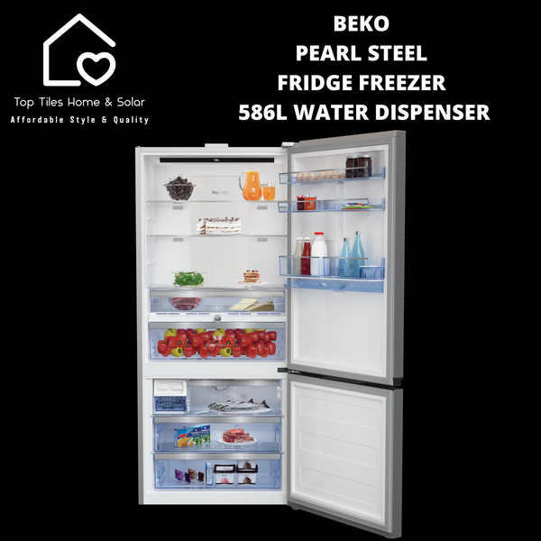 Beko Inova Pearl Steel Combi Fridge Freezer - 586L Water Dispenser