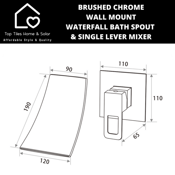 Brushed Chrome Wall Mount Waterfall Bath Spout & Single Lever Mixer