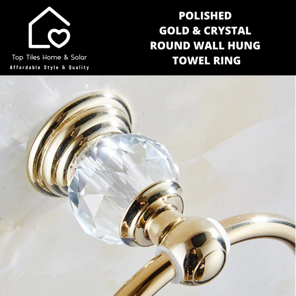 Polished Gold & Crystal Round Wall Hung Towel Ring