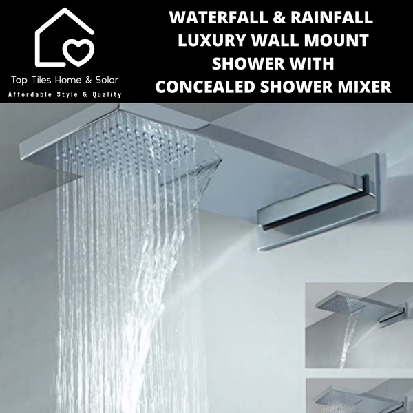 Brushed Steel Waterfall & Rainfall Wall Mount Shower With Diverter