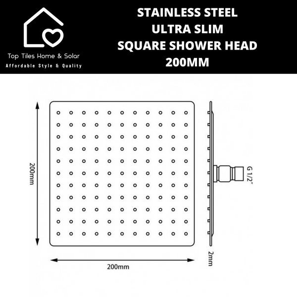 Stainless Steel Ultra Slim Square Shower Head - 200mm