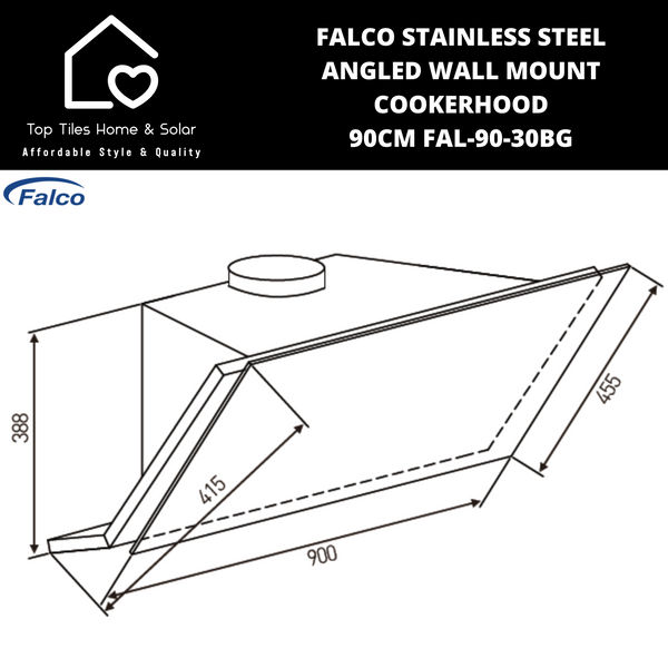 Falco Stainless Steel Angled Wall Mount Cookerhood - 90cm FAL-90-30BG