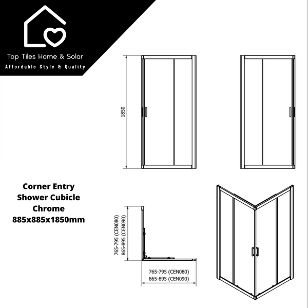 Chrome Corner Entry Shower Cubicle - 900x900x1850mm