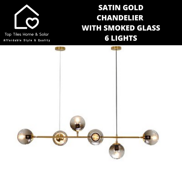 Satin Gold Chandelier with Smoked Glass - 6 Lights