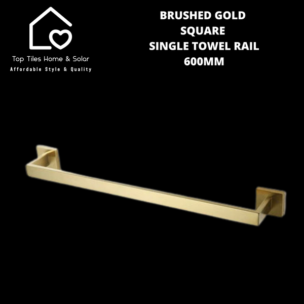 Brushed Gold Square Single Towel Rail - 600mm