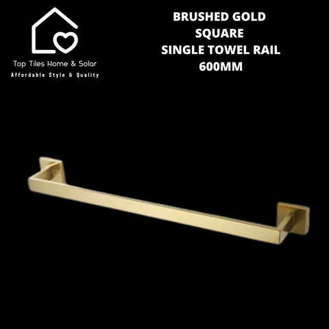 Brushed Gold Square Single Towel Rail - 600mm