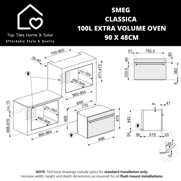Smeg Classica 100L Extra Volume Oven – 90 x 48cm