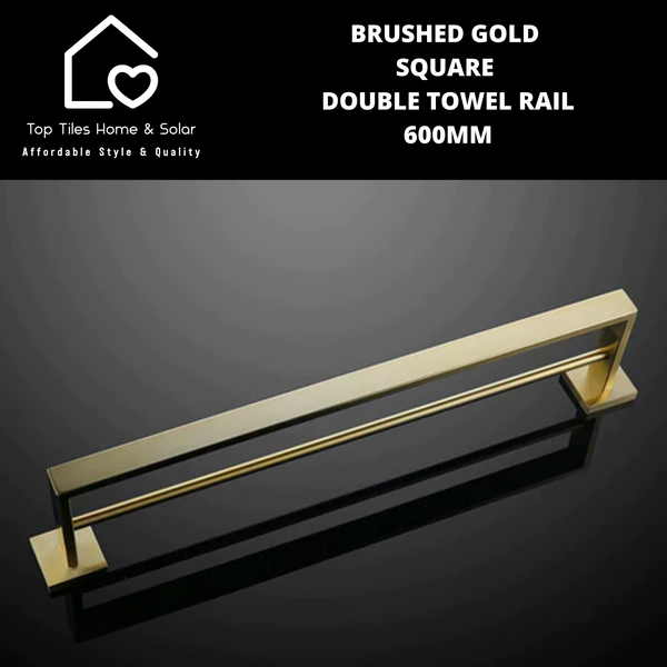 Brushed Gold Square Double Towel Rail - 600mm