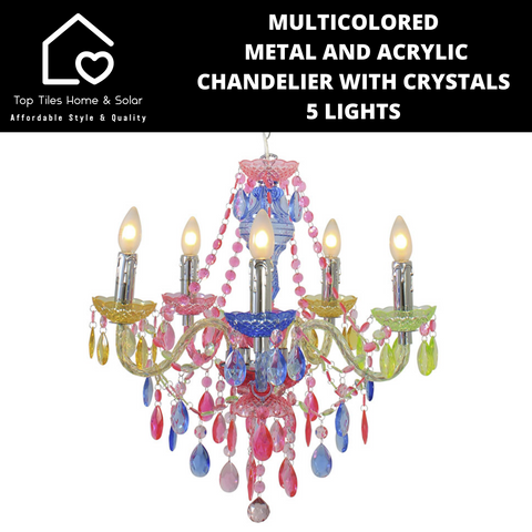 Multicolored Metal And Acrylic Chandelier With Crystals - 5 Lights