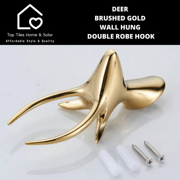 Deer Brushed Gold Wall Hung Double Robe Hook