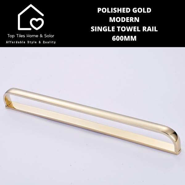 Polished Gold Modern Single Towel Rail - 600mm
