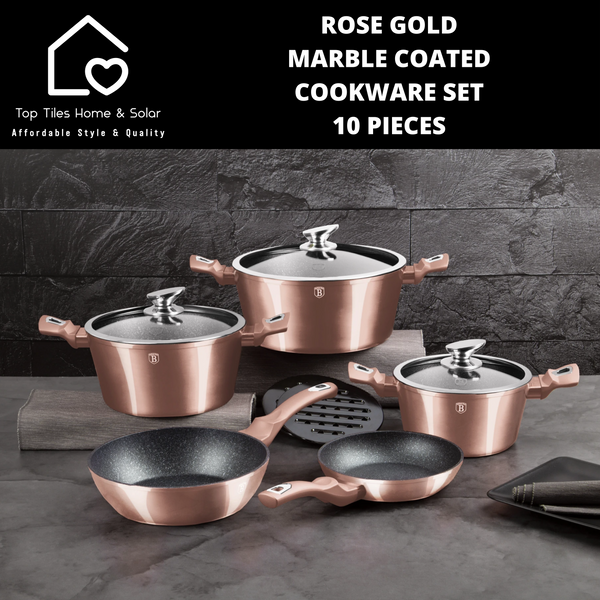 Rose Gold Marble Coated Cookware Set - 10 Pieces