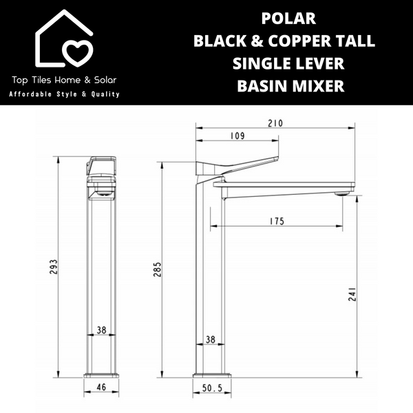 Polar Black & Copper Tall Single Lever Basin Mixer