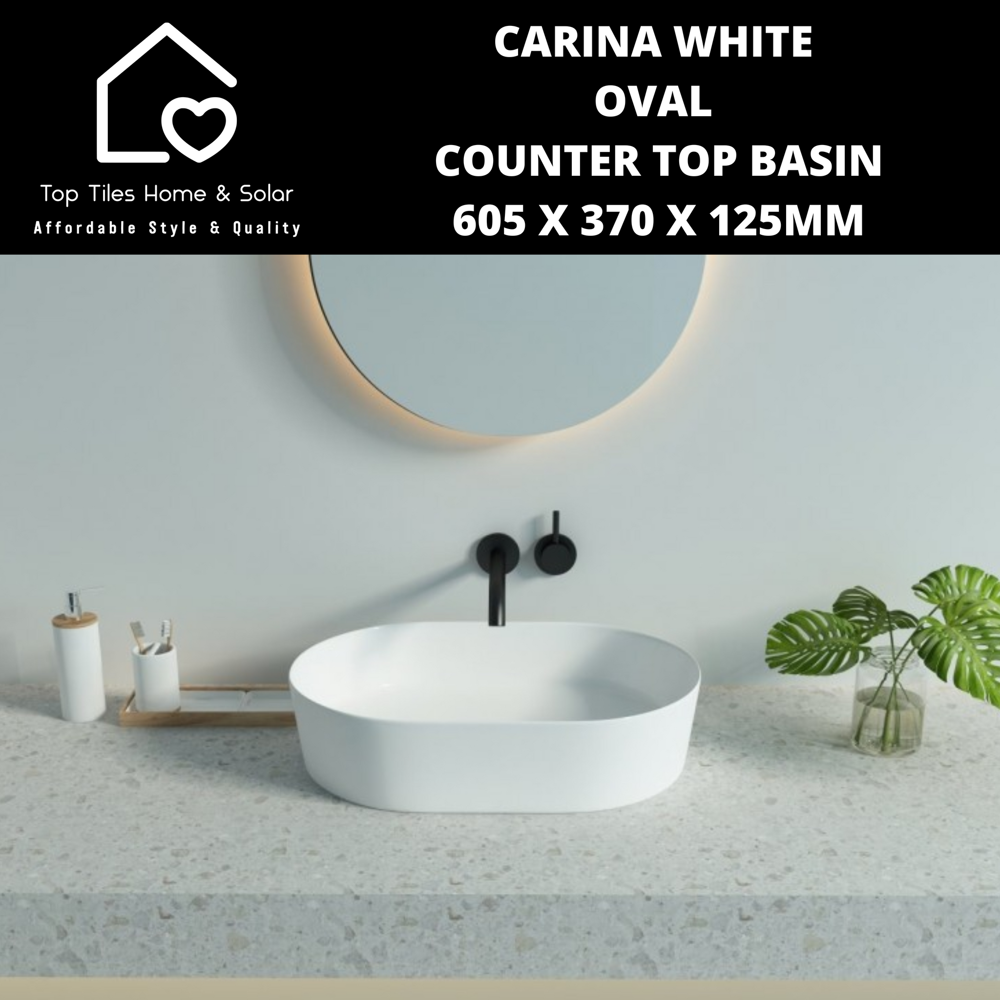 Carina White Oval Counter Top Basin - 605 x 370 x 125mm