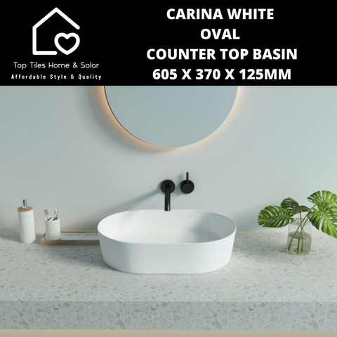 Carina White Oval Counter Top Basin - 605 x 370 x 125mm