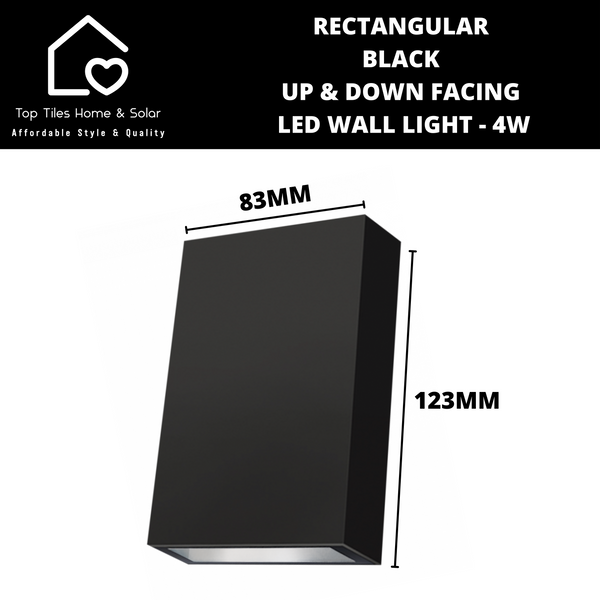 Rectangular Black Up & Down Facing LED Wall Light - 4W
