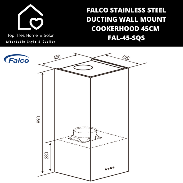 Falco Stainless Steel Ducting Wall Mount Cookerhood - 45cm FAL-45-SQS
