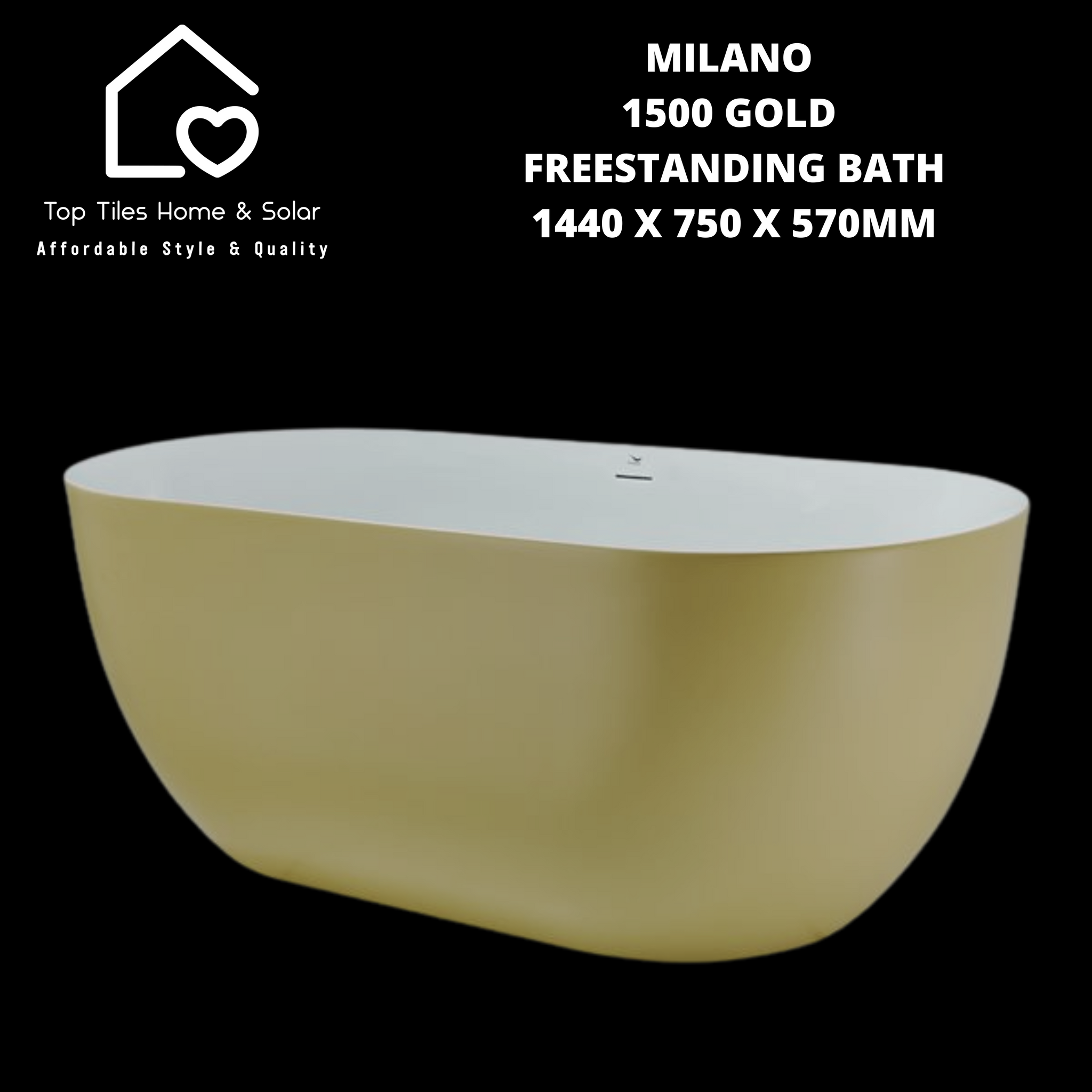 Milano 1500 Gold Freestanding Bath - 1440 x 750 x 570mm