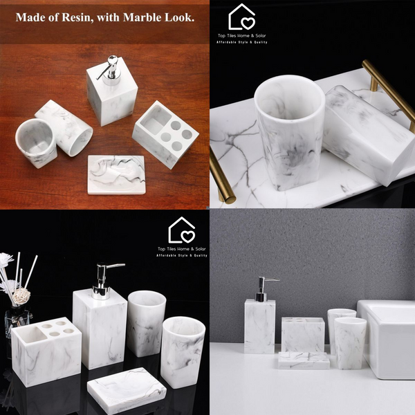 Marble Decor Resin Bathroom Fittings - 5 Piece Set