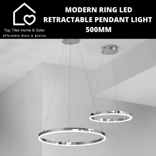 Modern Ring LED Retractable Pendant Light - 500mm