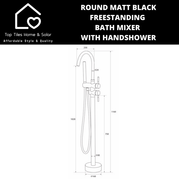 Round Matt Black Freestanding Bath Mixer With Handshower