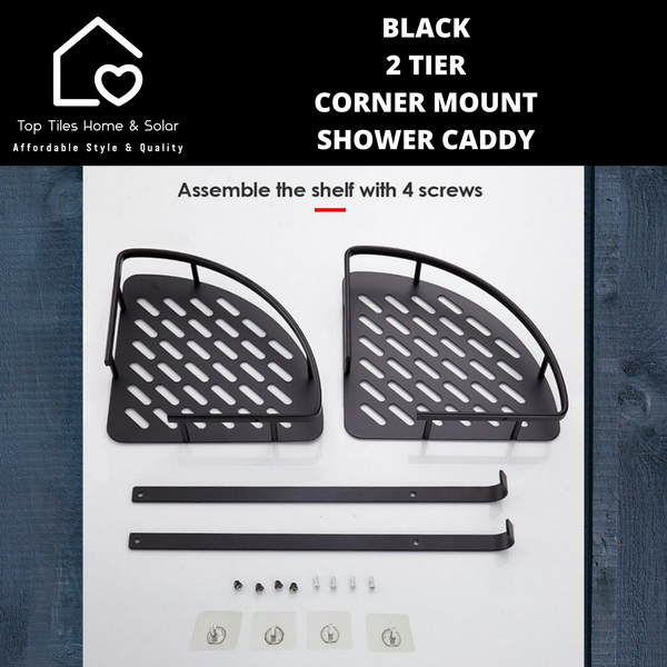 Black 2 Tier Corner Mount Shower Caddy