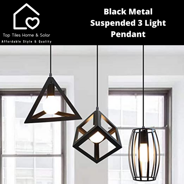 Black Metal Suspended 3 Light Pendant