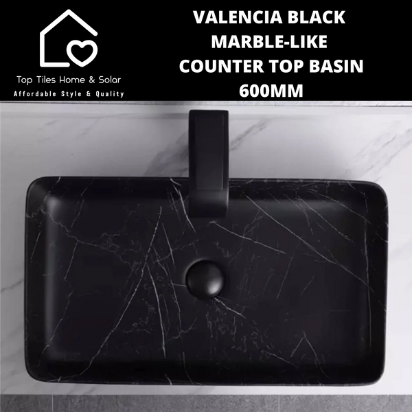 Valencia Black Marble-like Counter Top Basin - 600mm