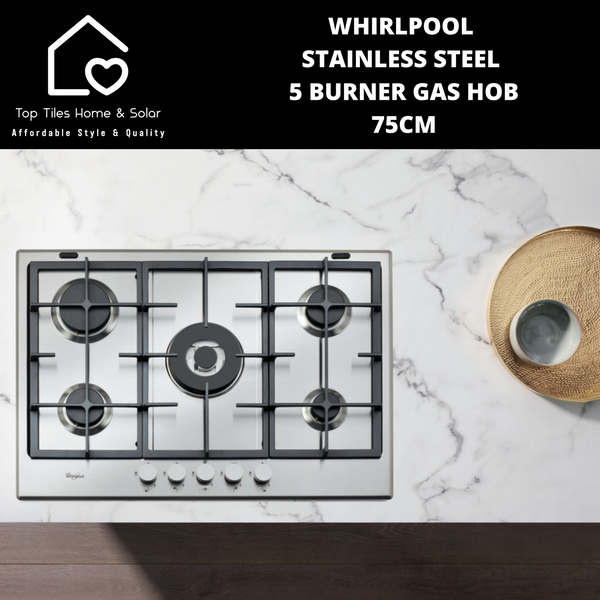 Whirlpool Stainless Steel 5 Burner Gas Hob - 75cm