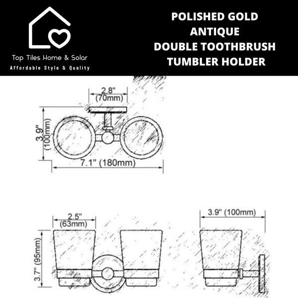 Polished Gold Antique Double Toothbrush Tumbler Holder