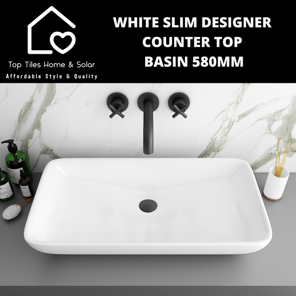 White Slim Designer Counter Top Basin 580mm