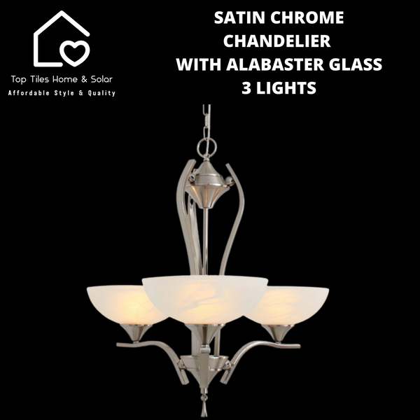 Satin Chrome Chandelier with Alabaster Glass - 3 Lights