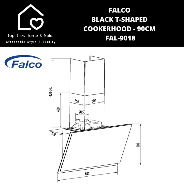 Falco Angled Black Glass Cookerhood - 90cm FAL-9088
